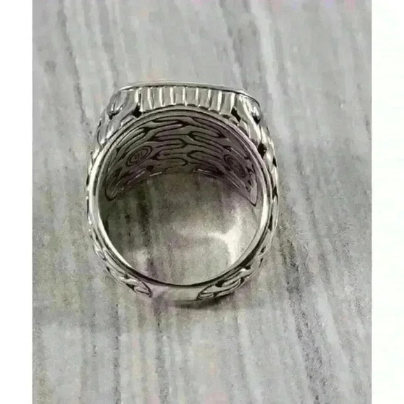 John Hardy Sterling Silver Classic Chain Signet Ring with Diamonds Size 8.75 - Picture 12 of 13